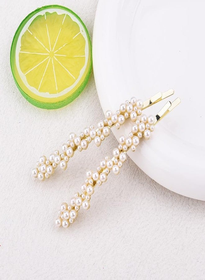 Kefley Pearl Hair Barrettes Hairpins for Women Elegant French Clips for Thin Thick Hair Gold Metal Bridal Barrette Hairclips Decorative Pearl Bobby Pins for Prom Wedding 2 PCS - Image 3